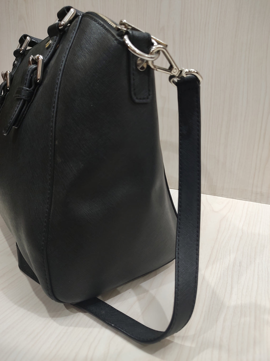Elegant Black Crossgrain Leather Satchel Bag