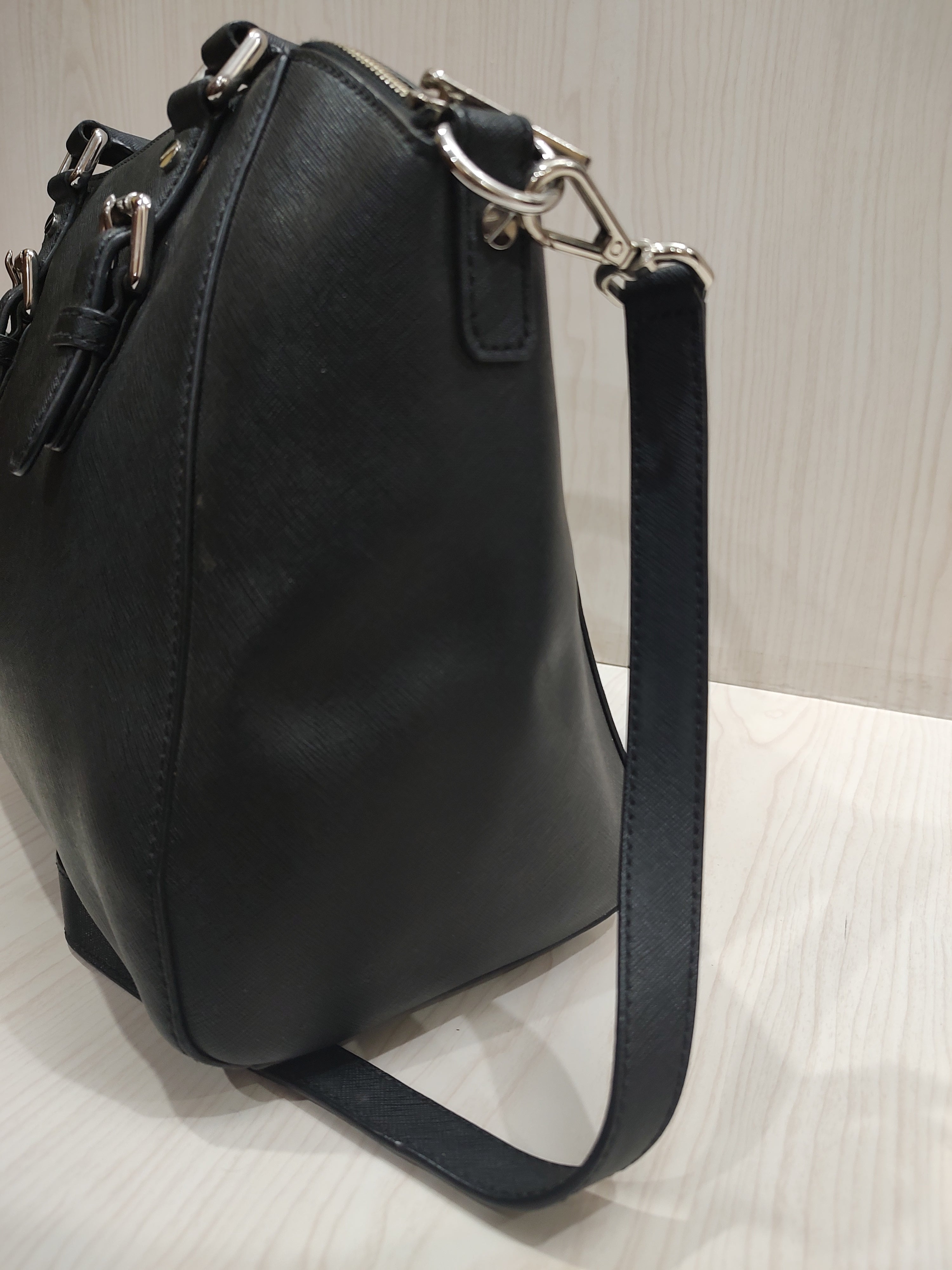 Elegant Black Crossgrain Leather Satchel Bag