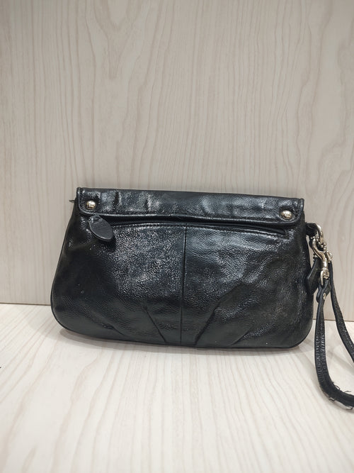 Chic Pleated Black Leather Wristlet Clutch 🖤