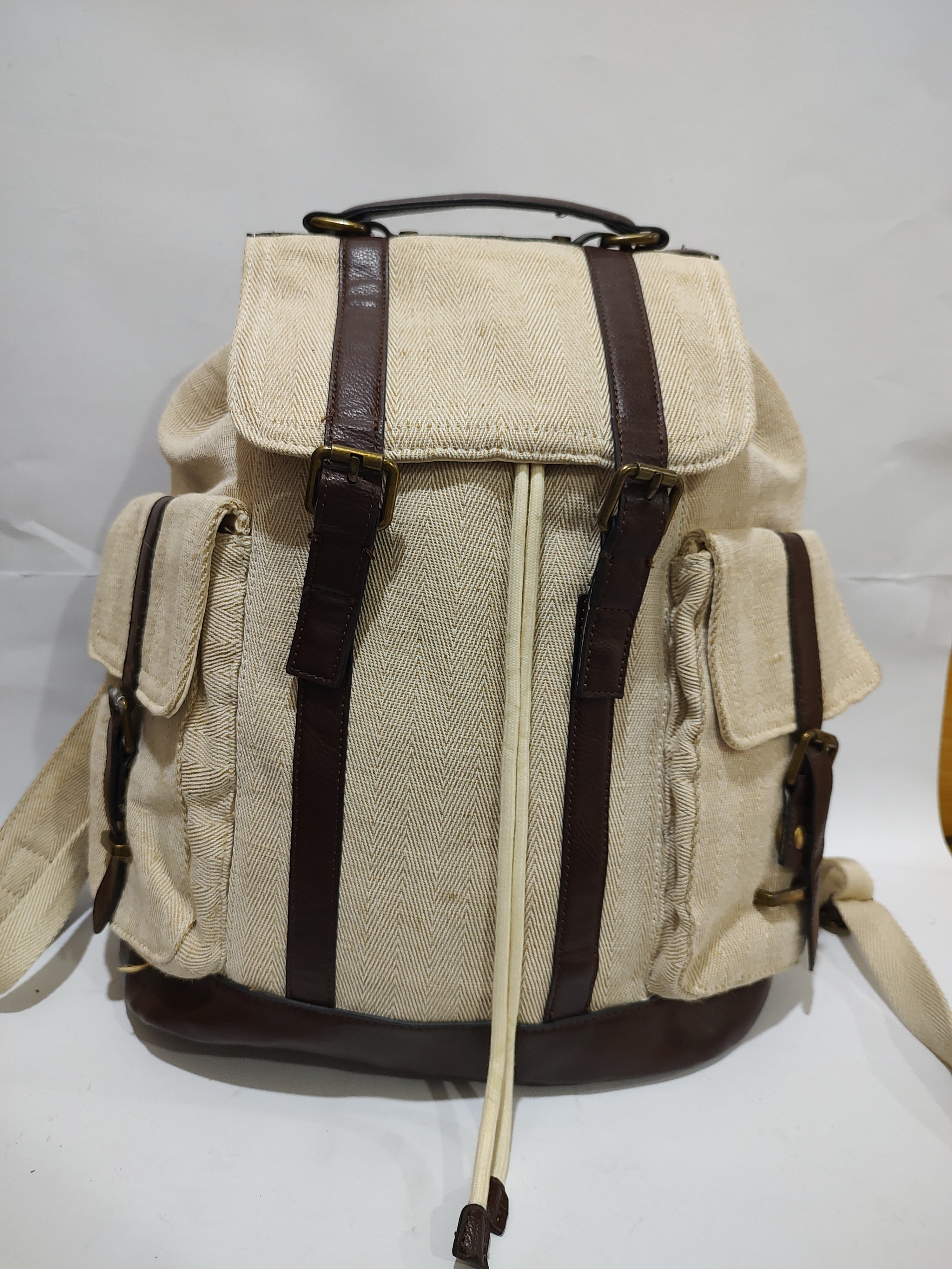 Herringbone Canvas & Faux Leather Rucksack 🎒