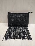Boho-Glam Beaded Black Clutch with Dramatic Fringe