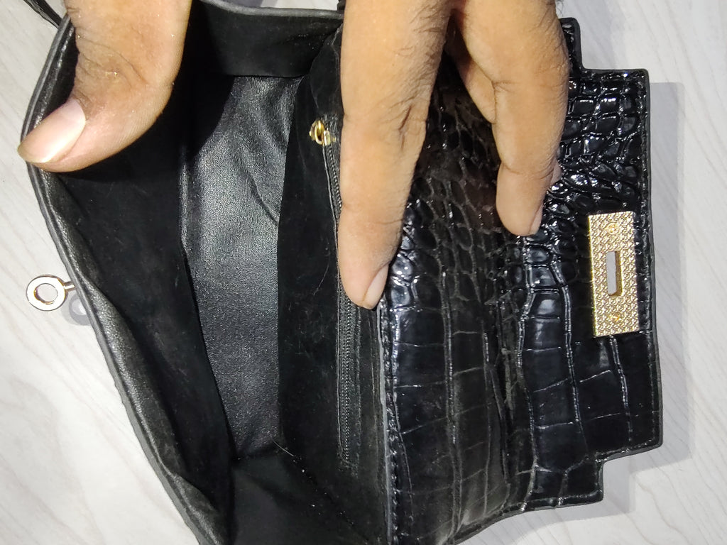 ✨ Elegant Glossy Croc-Embossed Top Handle Bag