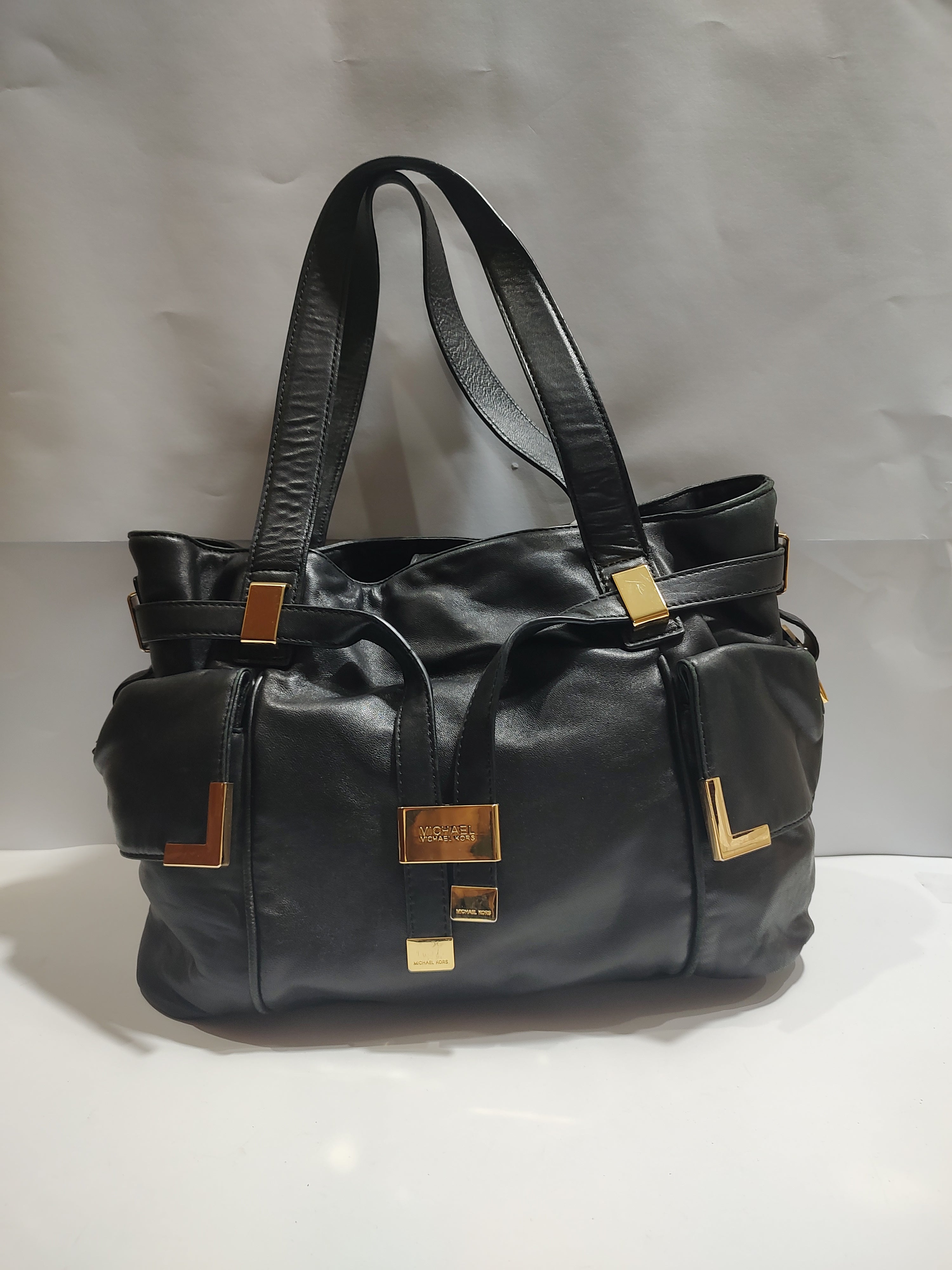 Premium Soft Leather Multi-Pocket Tote - Black with Bold Gold Hardware 🖤✨