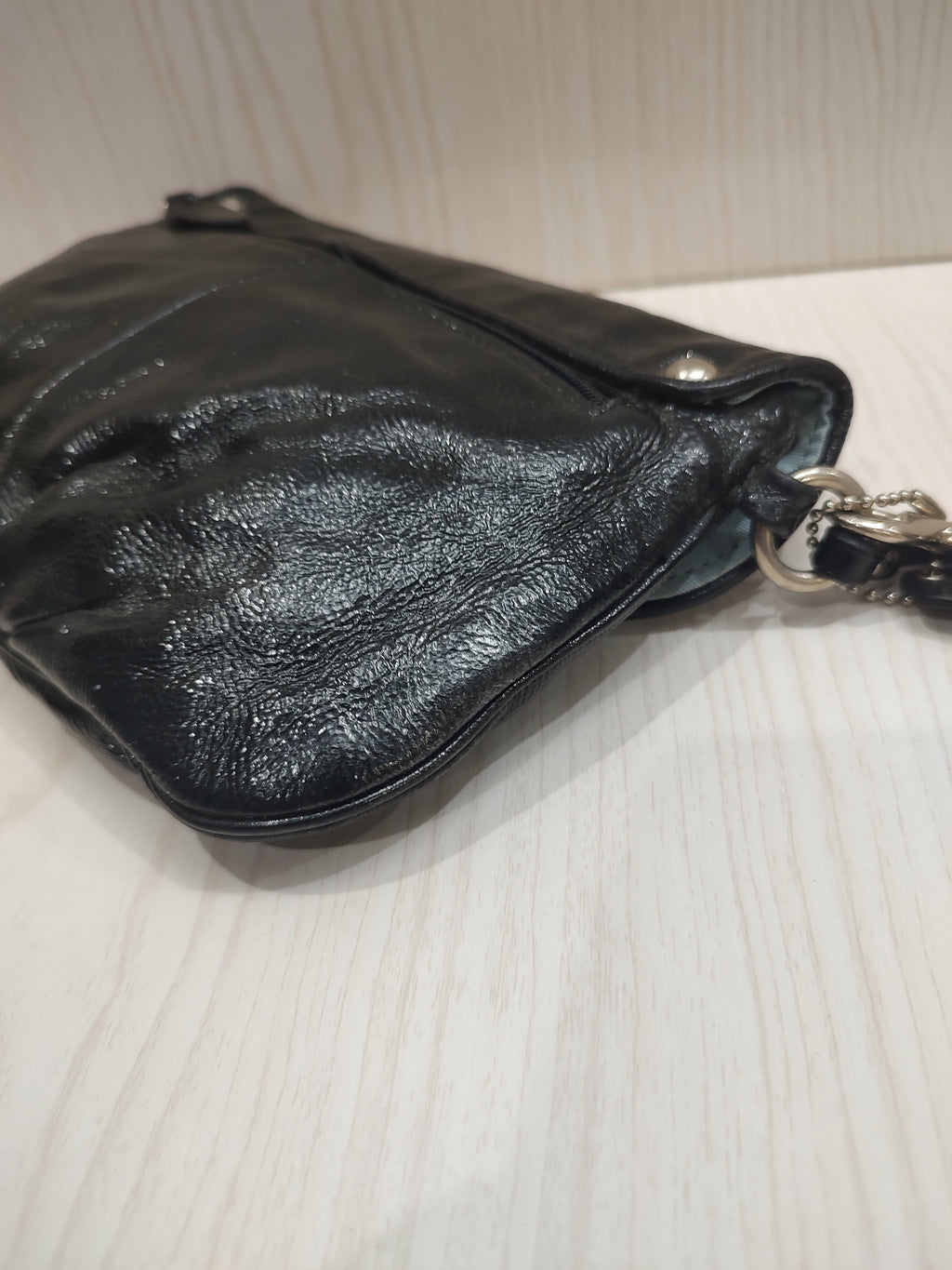 Chic Pleated Black Leather Wristlet Clutch 🖤