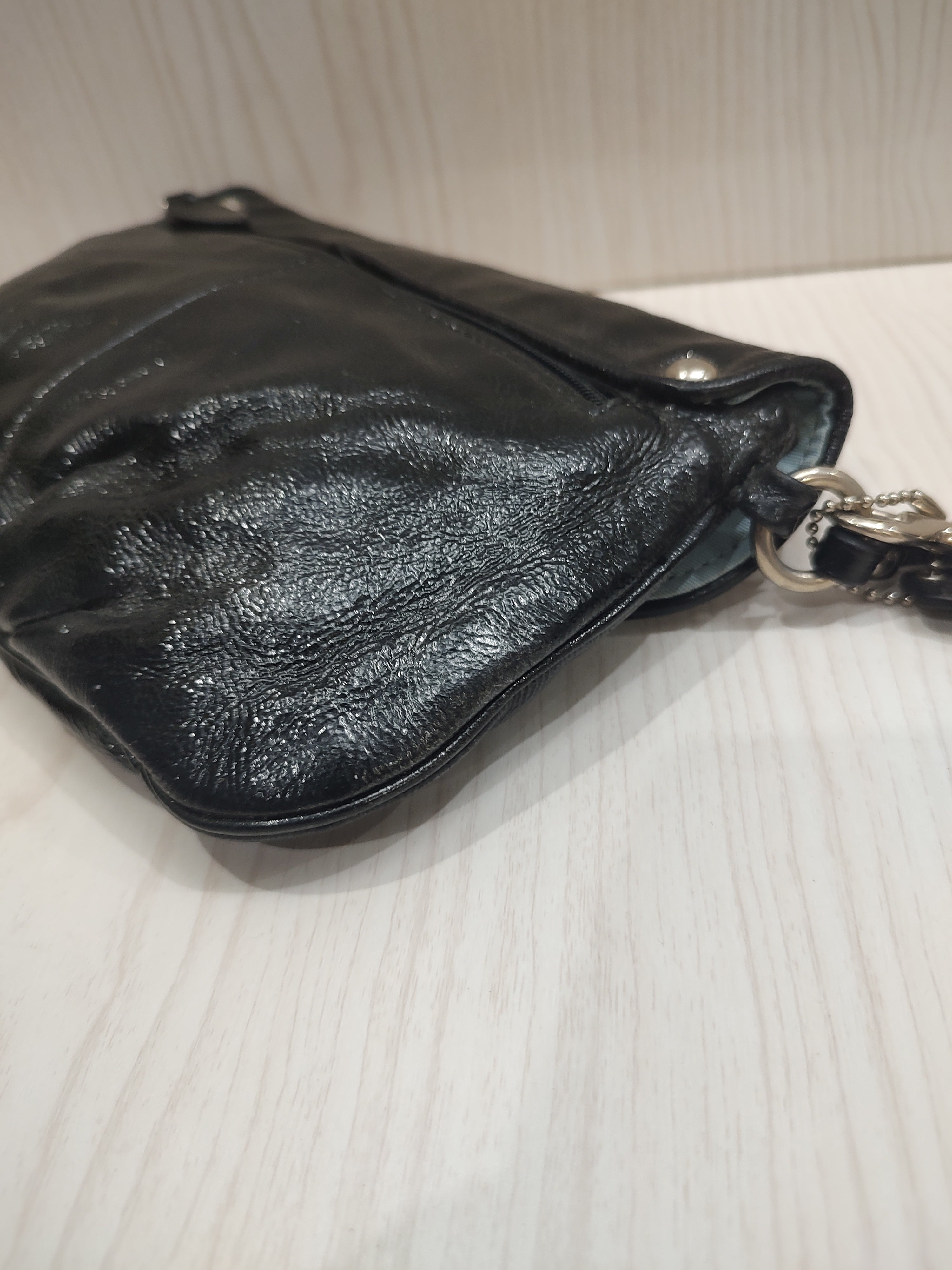 Chic Pleated Black Leather Wristlet Clutch 🖤