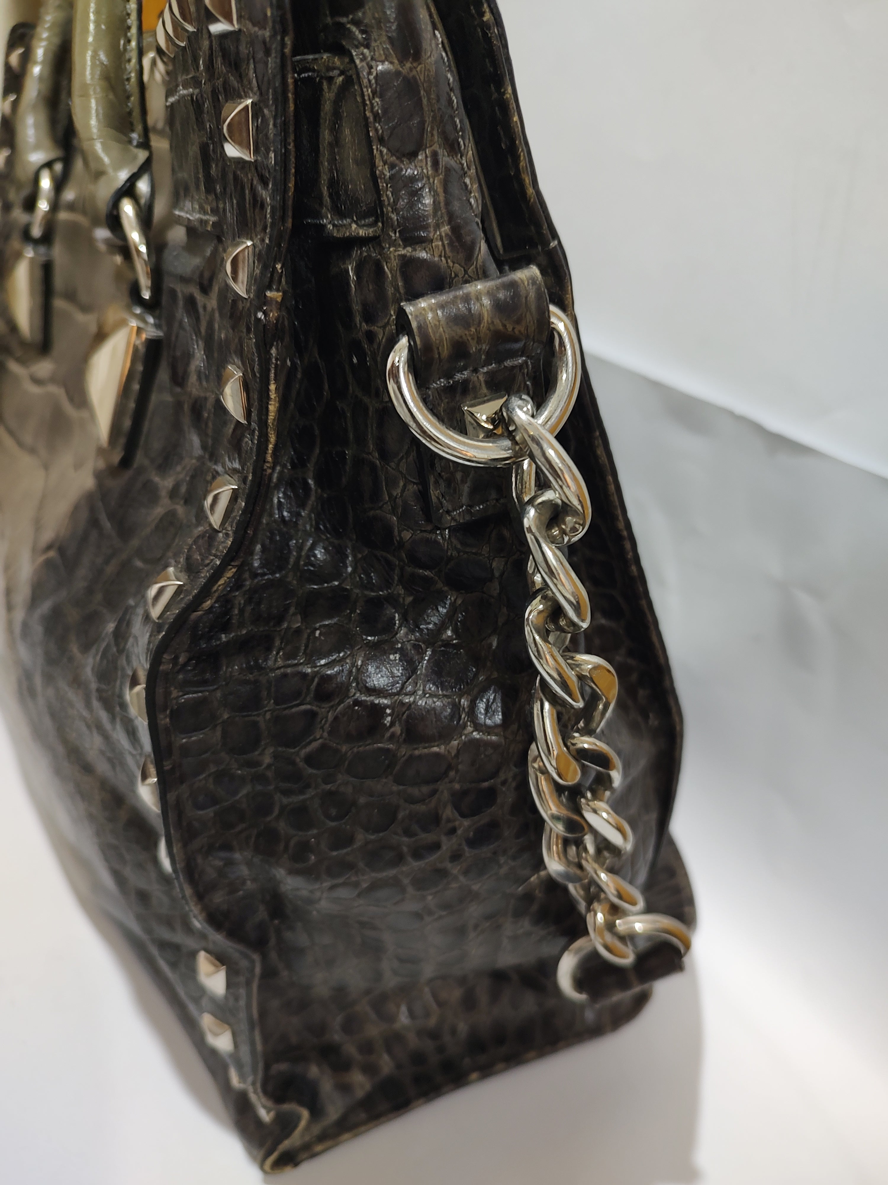 Edgy Crocodile-Embossed Studded Tote 👜✨