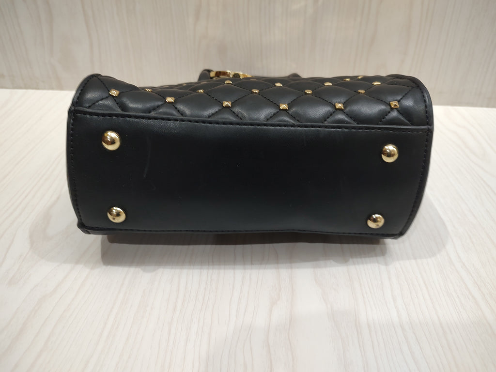 ✨ Edgy Quilted Black Top-Handle Handbag with Gold Studs 👜