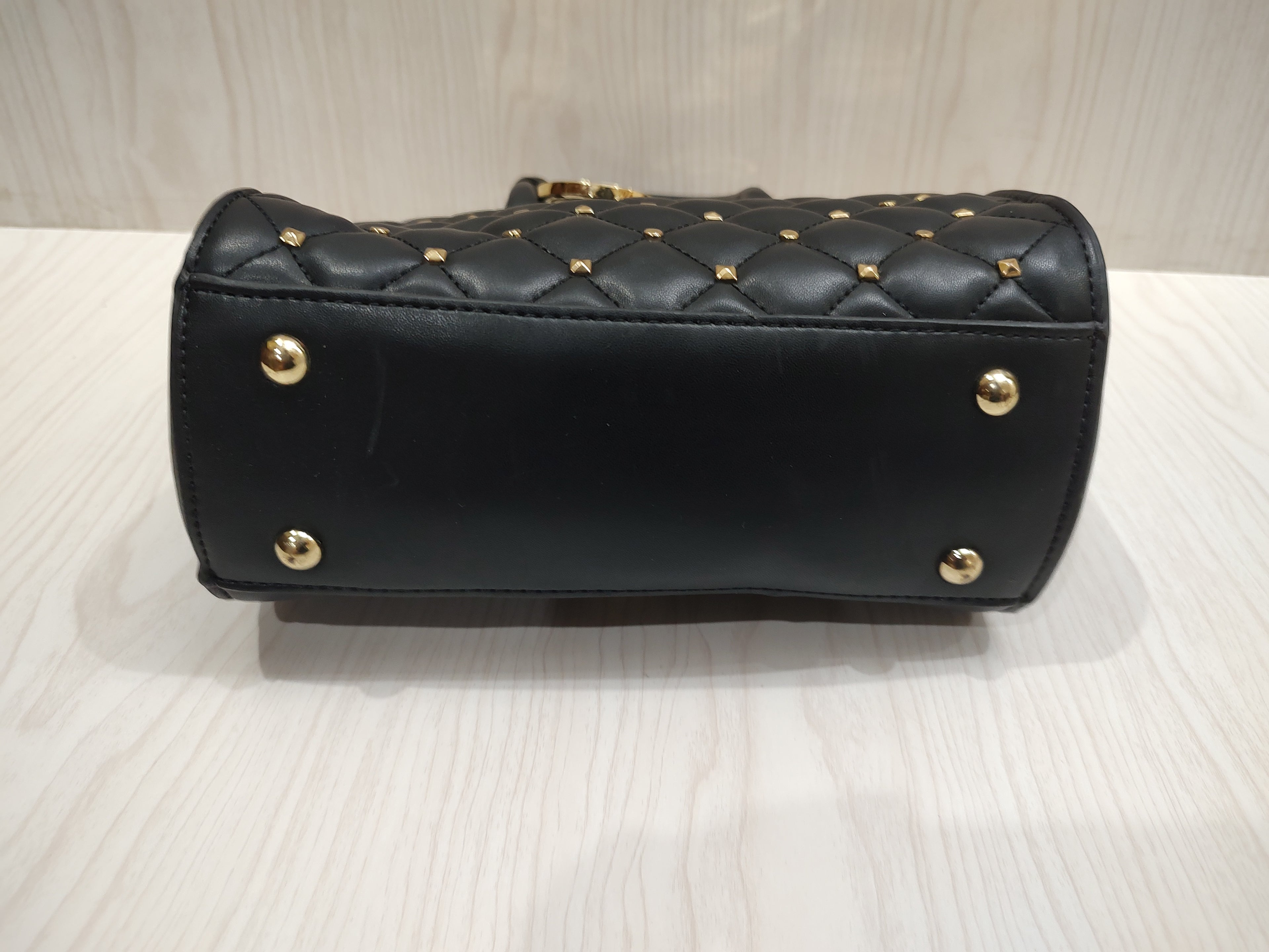 ✨ Edgy Quilted Black Top-Handle Handbag with Gold Studs 👜