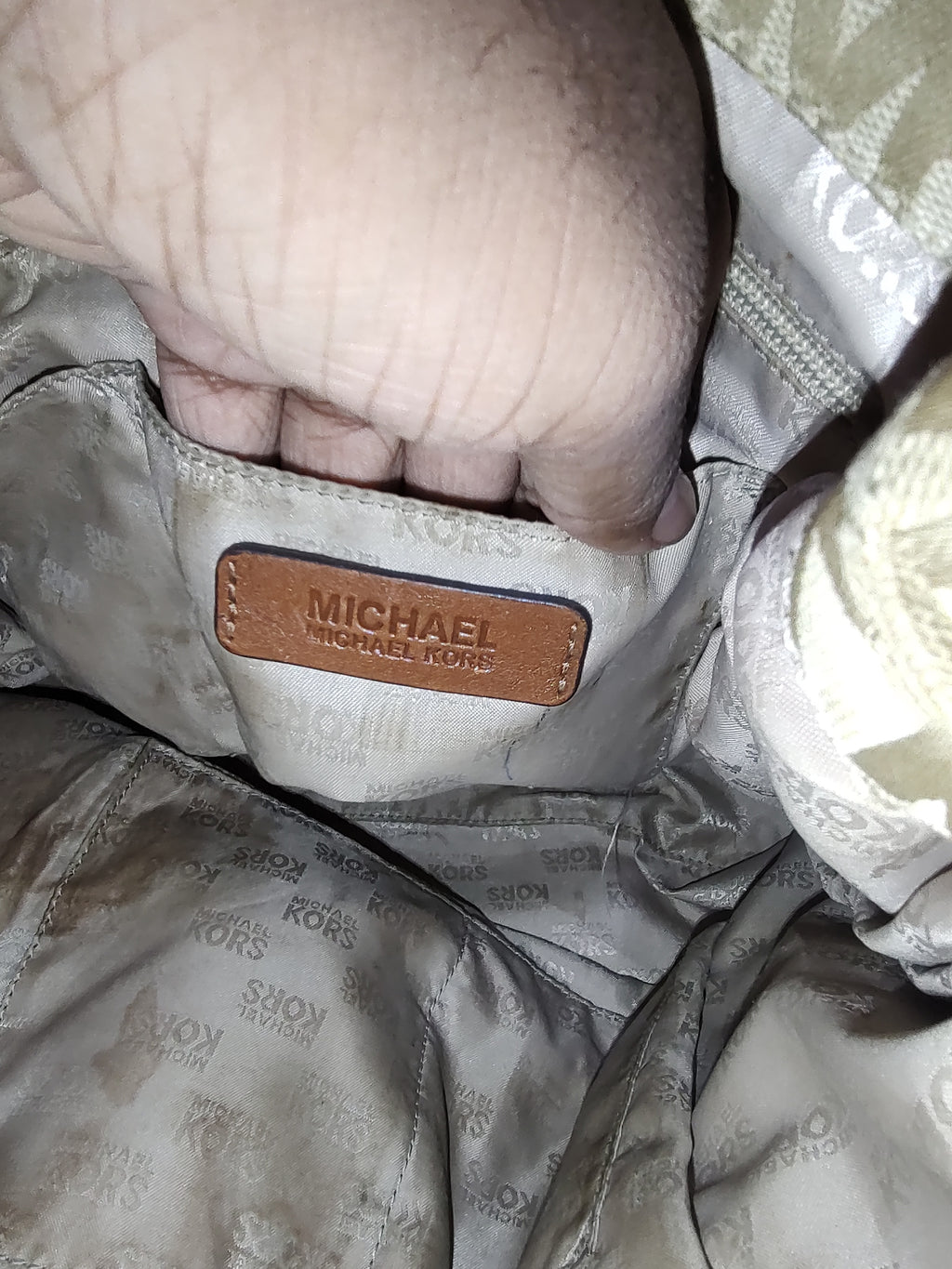 Premium Monogram Jacquard Satchel Bag – Elegant Beige & Tan Two-Tone