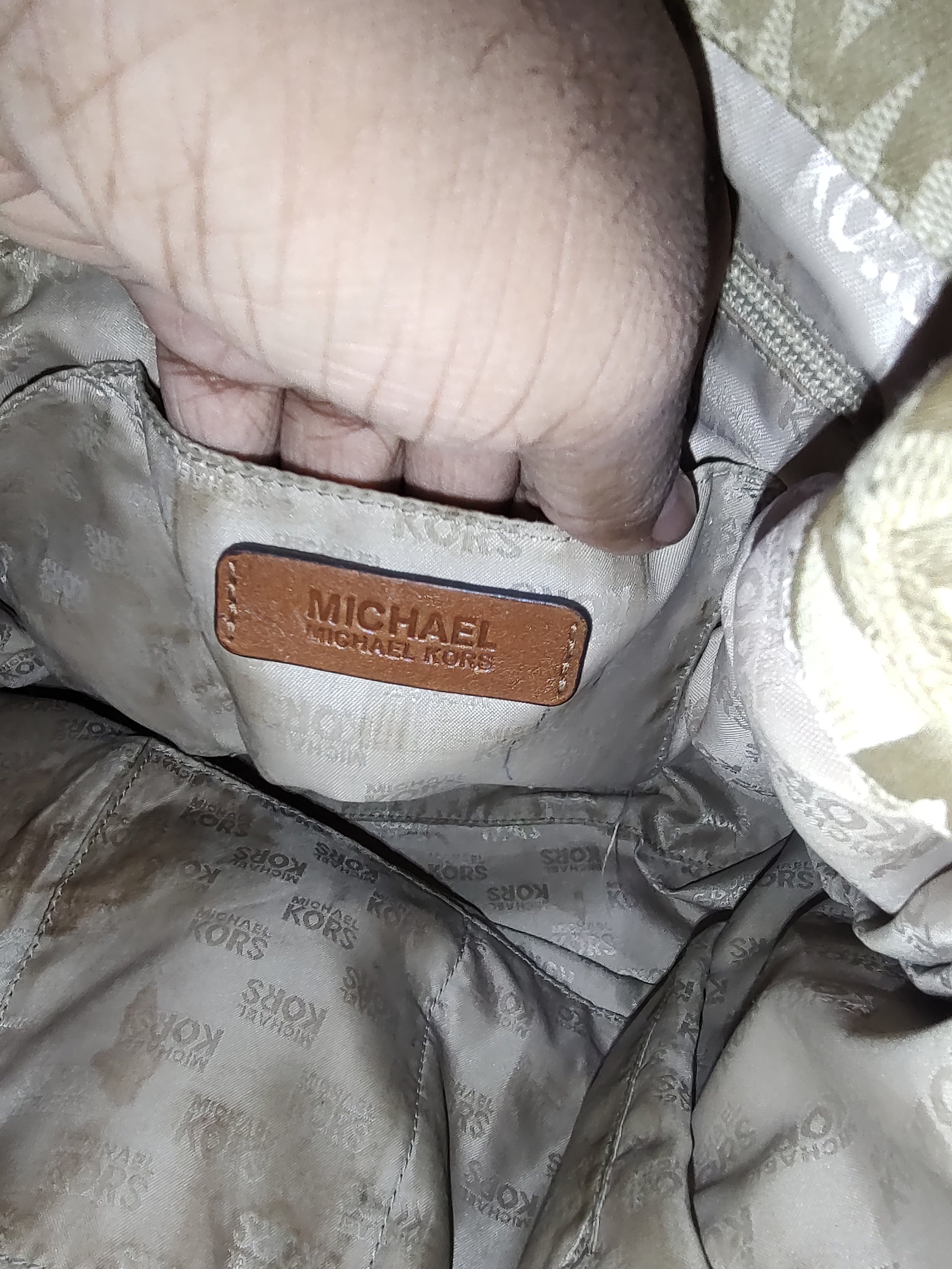 Premium Monogram Jacquard Satchel Bag – Elegant Beige & Tan Two-Tone