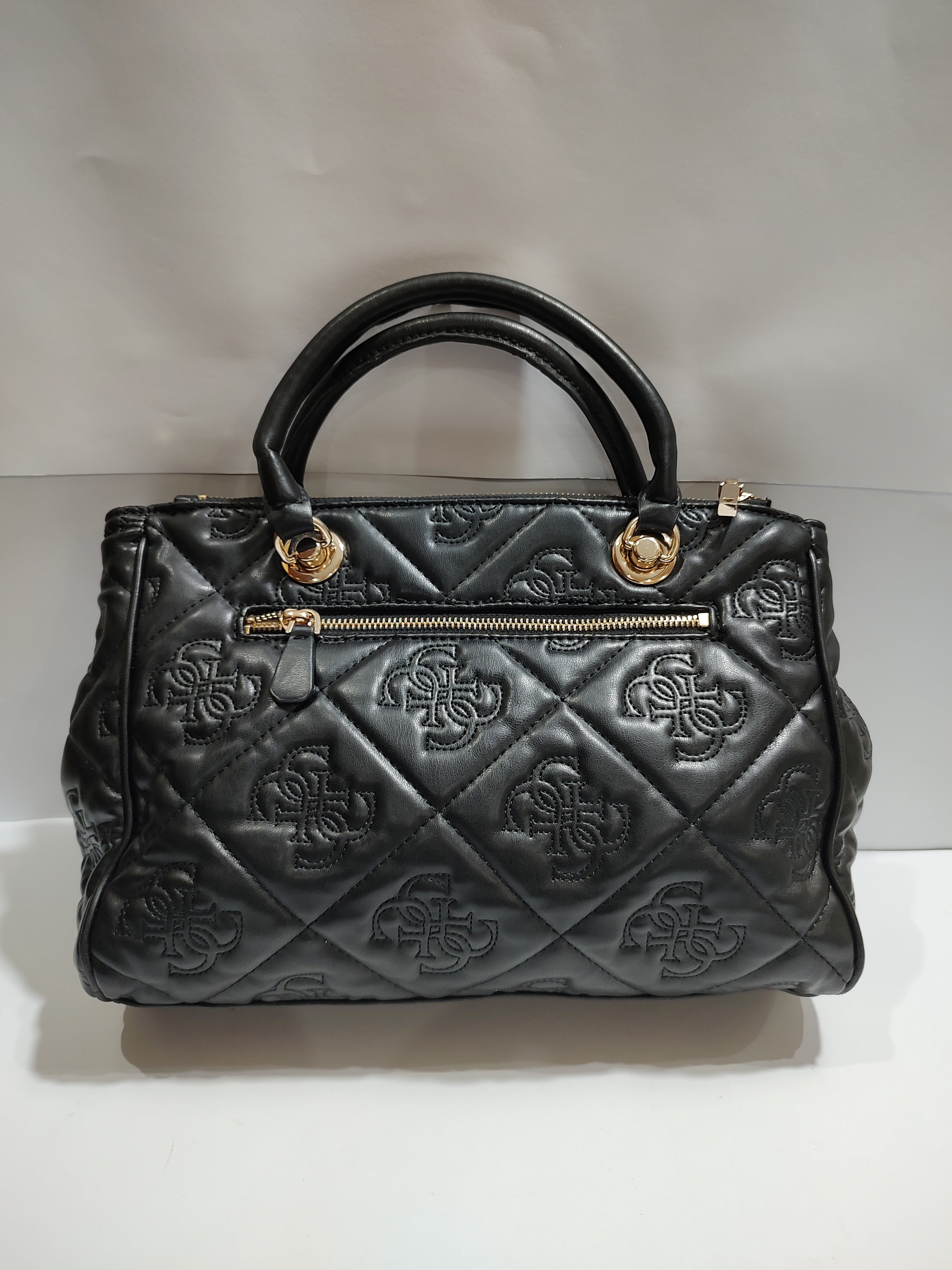 Luxury Quilted Vegan Leather Satchel - Elegant Black with Gold Accents 🖤✨