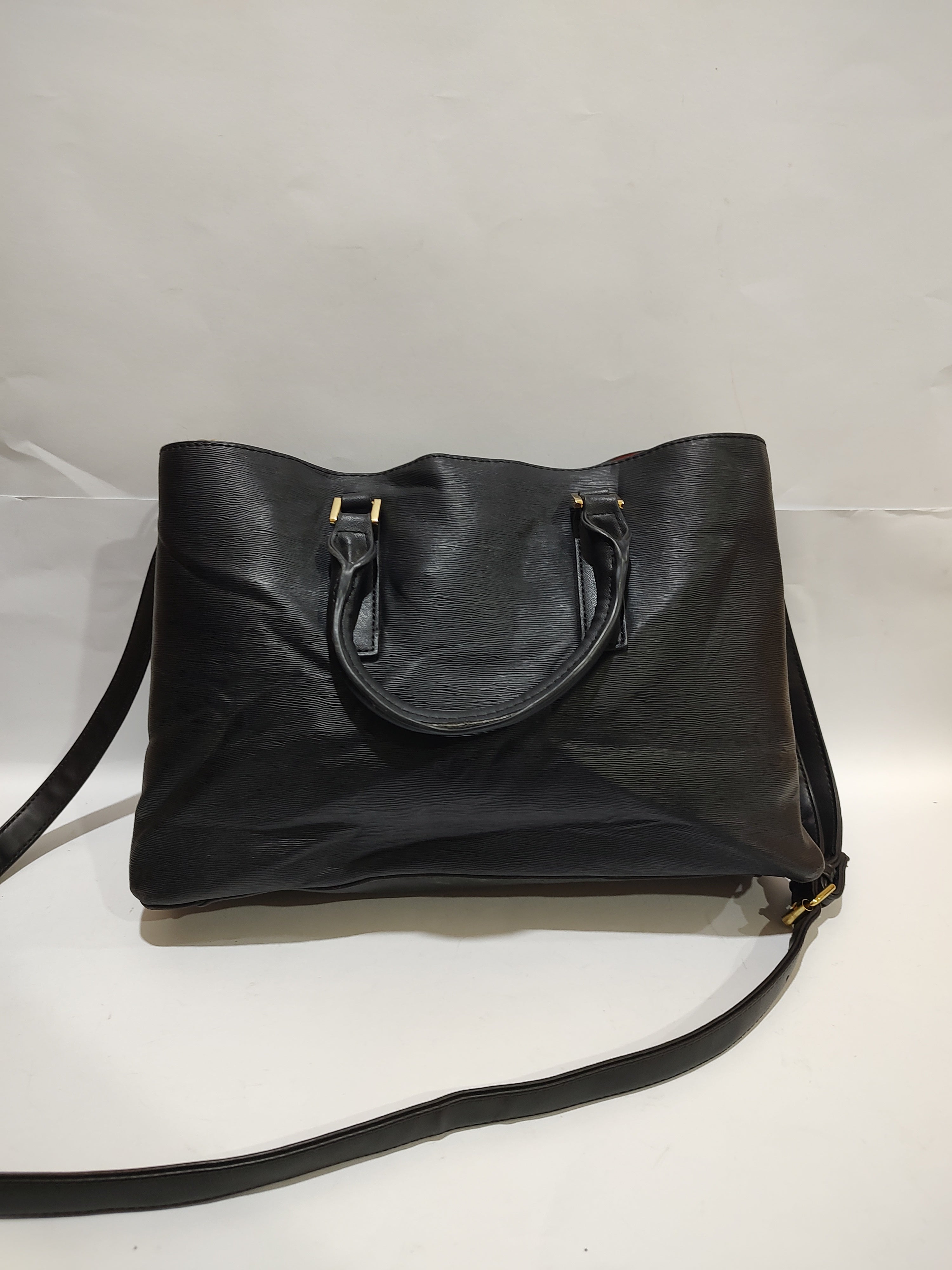 Textured Black Satchel with Gold Hardware 🖤