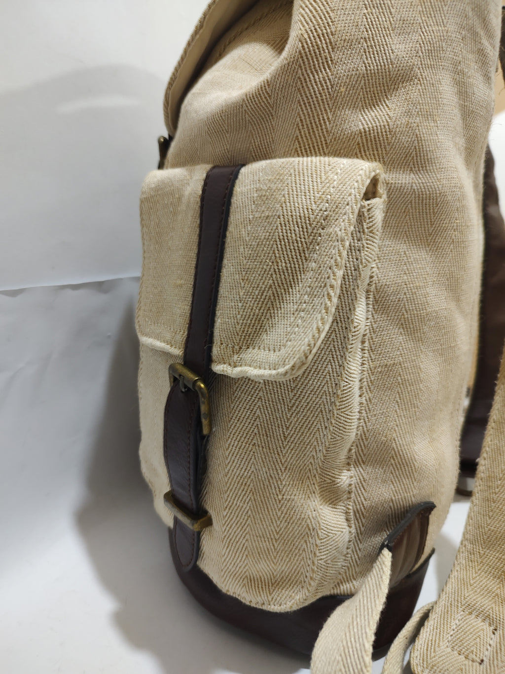 Herringbone Canvas & Faux Leather Rucksack 🎒