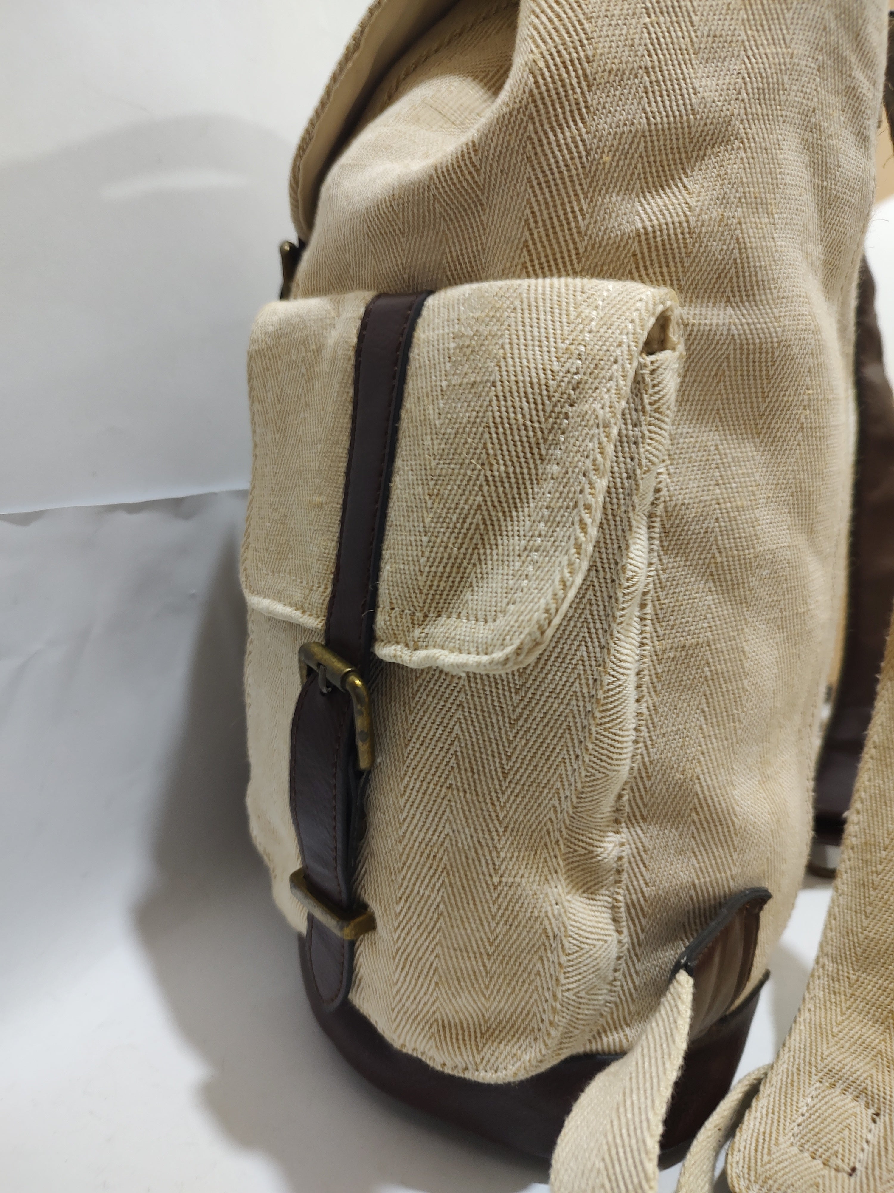 Herringbone Canvas & Faux Leather Rucksack 🎒