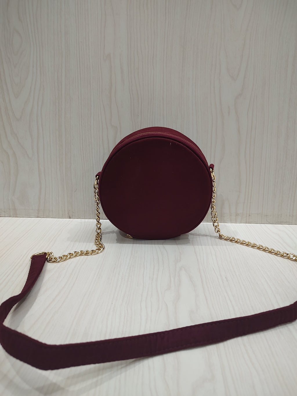 🍒 Burgundy Faux-Suede Circular Crossbody Bag