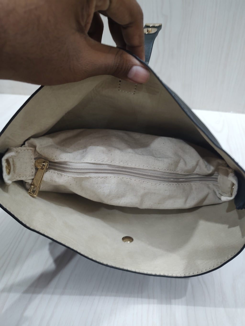 Minimalist Black Hobo Crossbody Bag with Removable Canvas Pouch