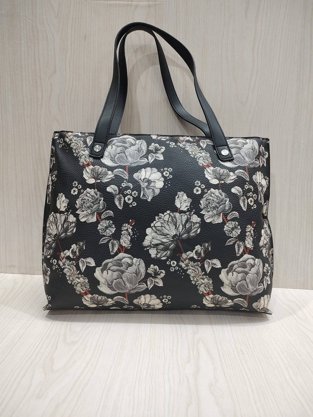 🖤 Monochrome Floral Shoulder Tote Bag
