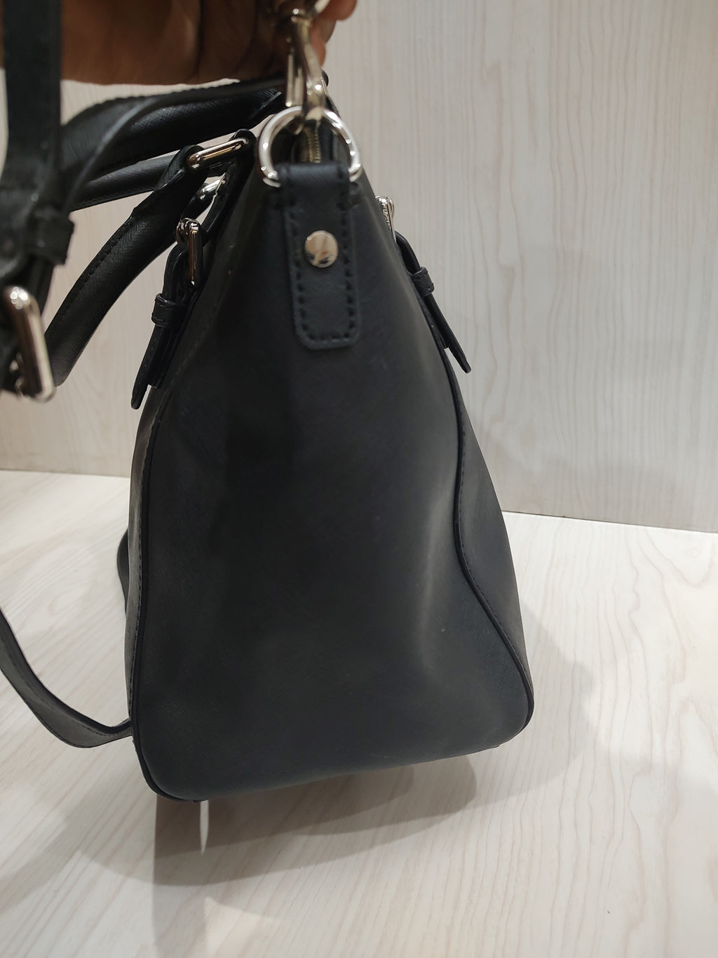 Elegant Black Crossgrain Leather Satchel Bag