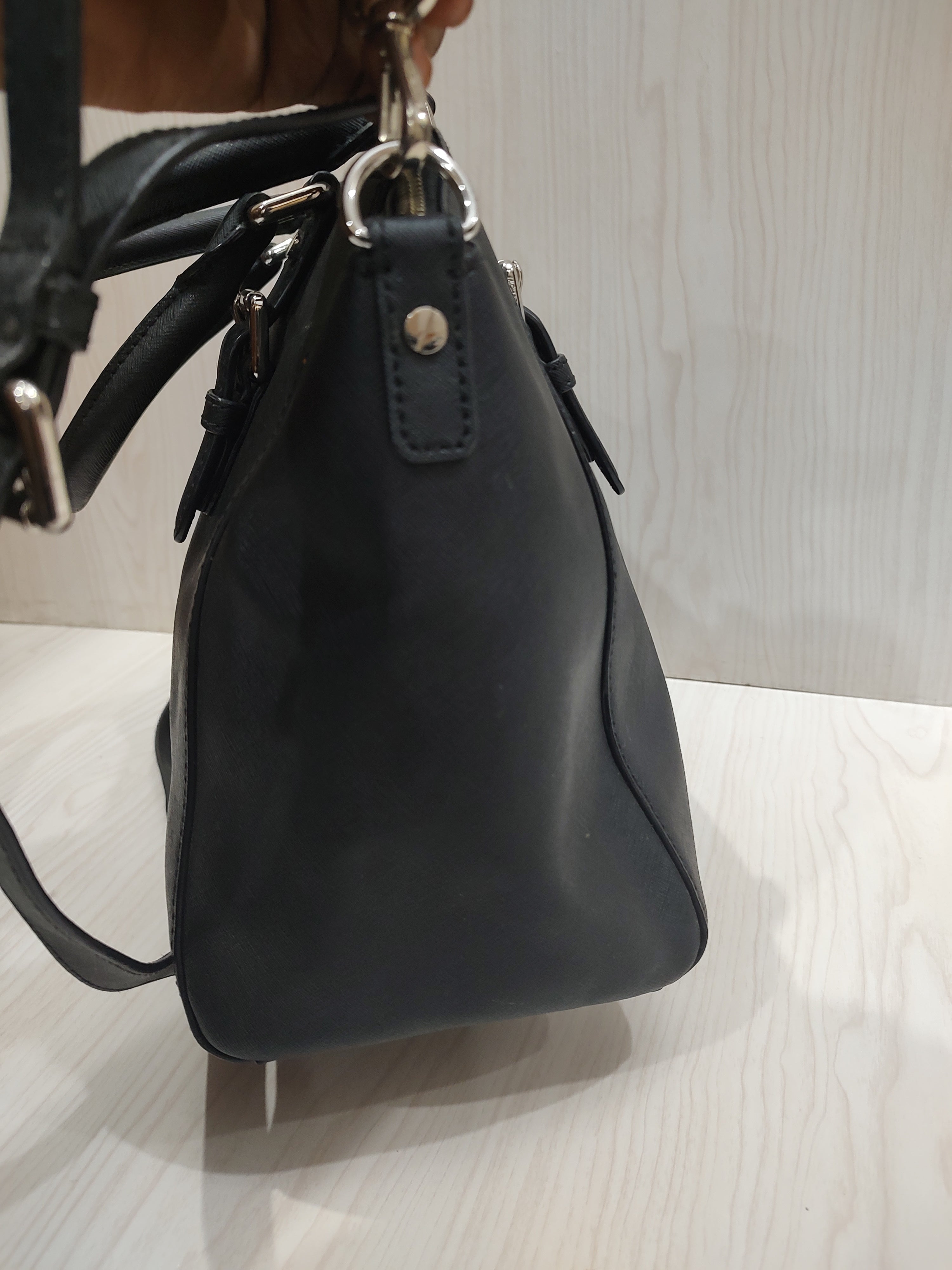 Elegant Black Crossgrain Leather Satchel Bag
