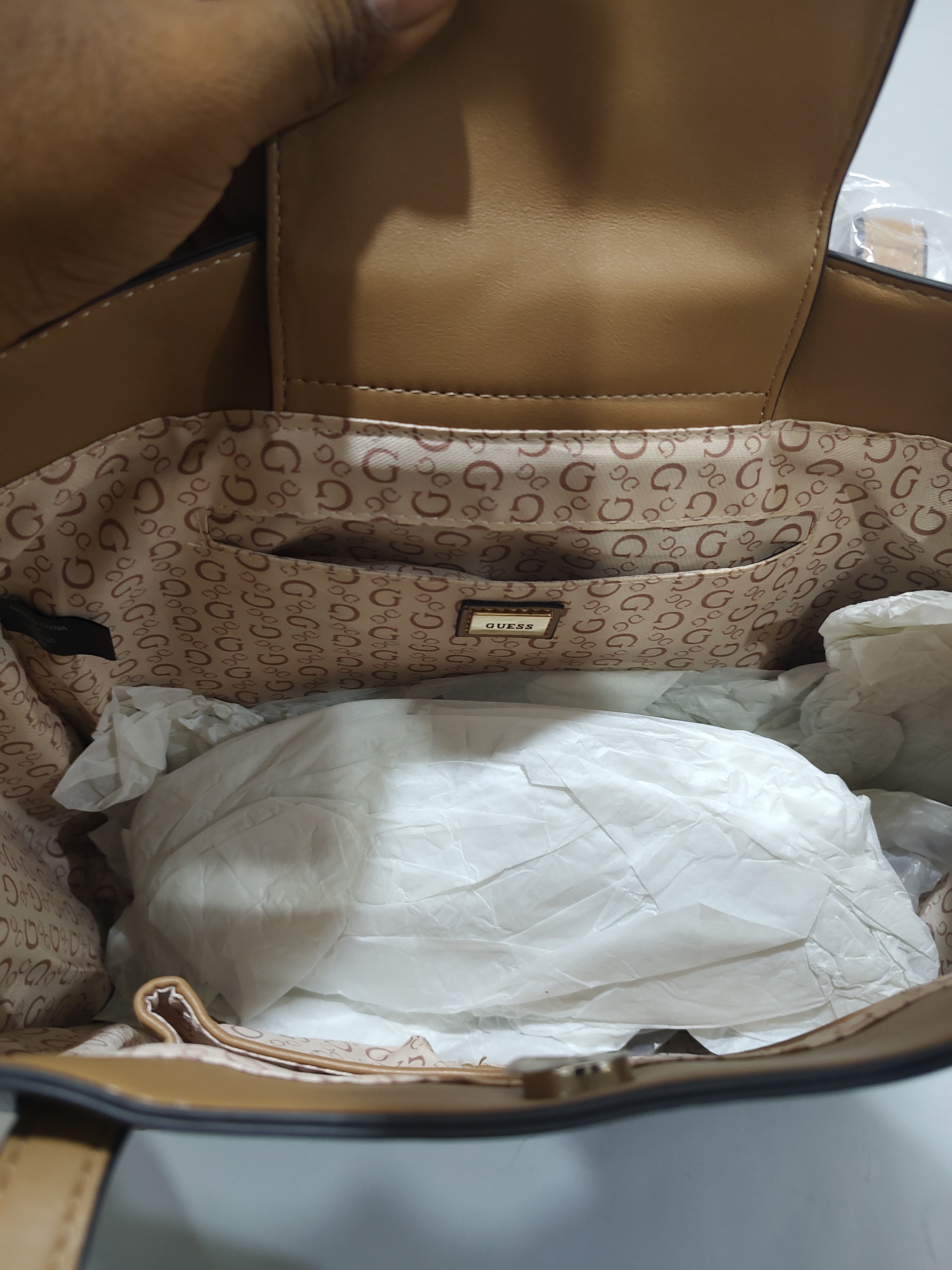Classic Monogram Print Tote Bag – Elegant Tan & Earthy Brown Professional Satchel