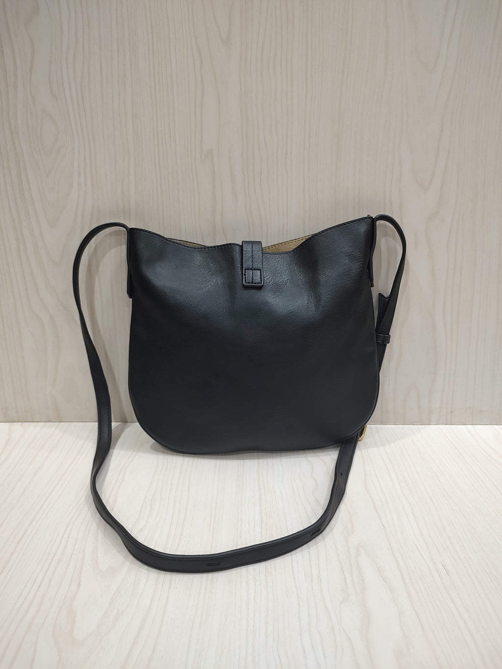 Minimalist Black Hobo Crossbody Bag with Removable Canvas Pouch