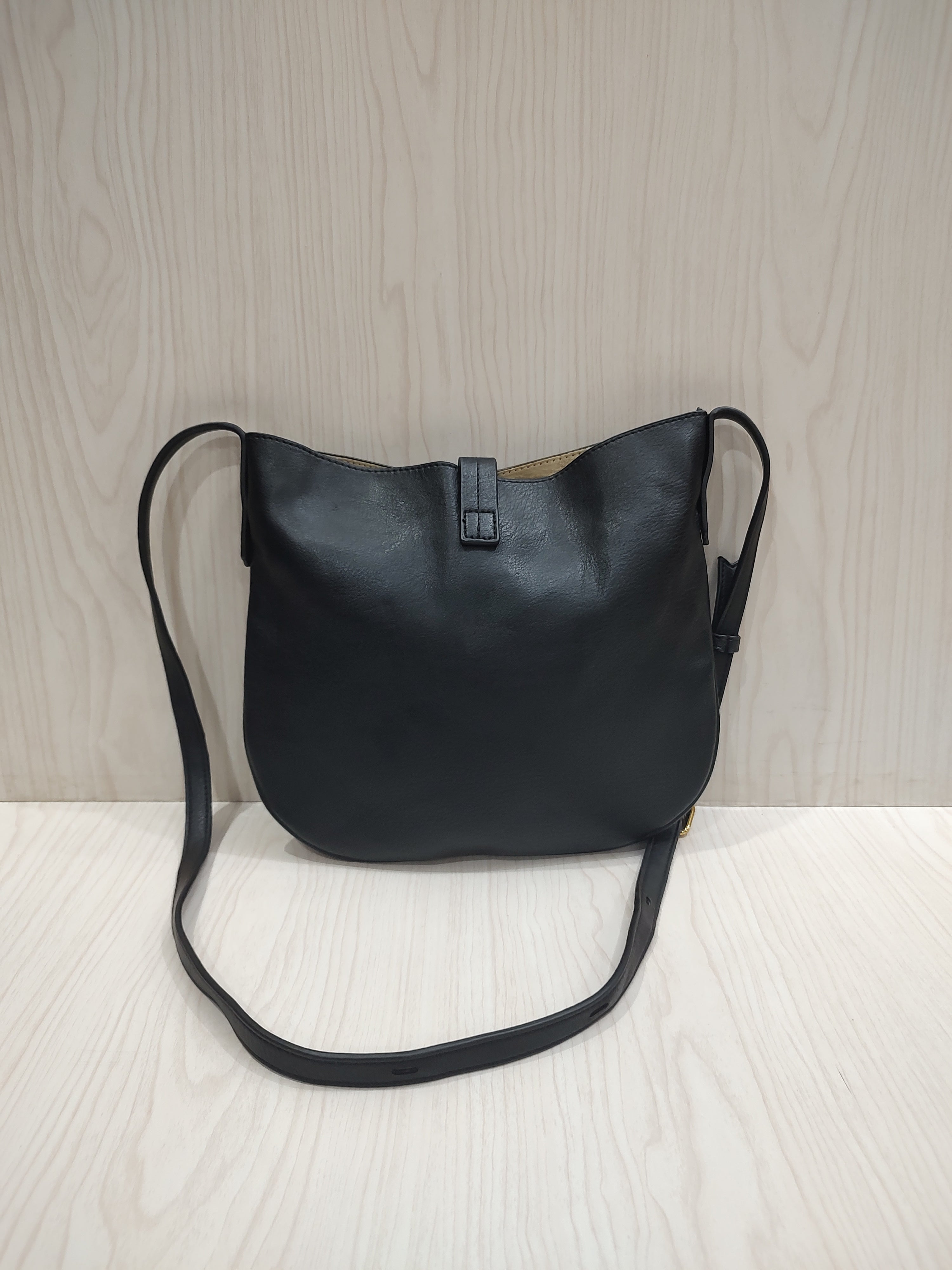 Minimalist Black Hobo Crossbody Bag with Removable Canvas Pouch