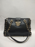 ✨ Premium Noir Black Handbag – Sophisticated Structured Tote with Gold Chain Accents 👜✨