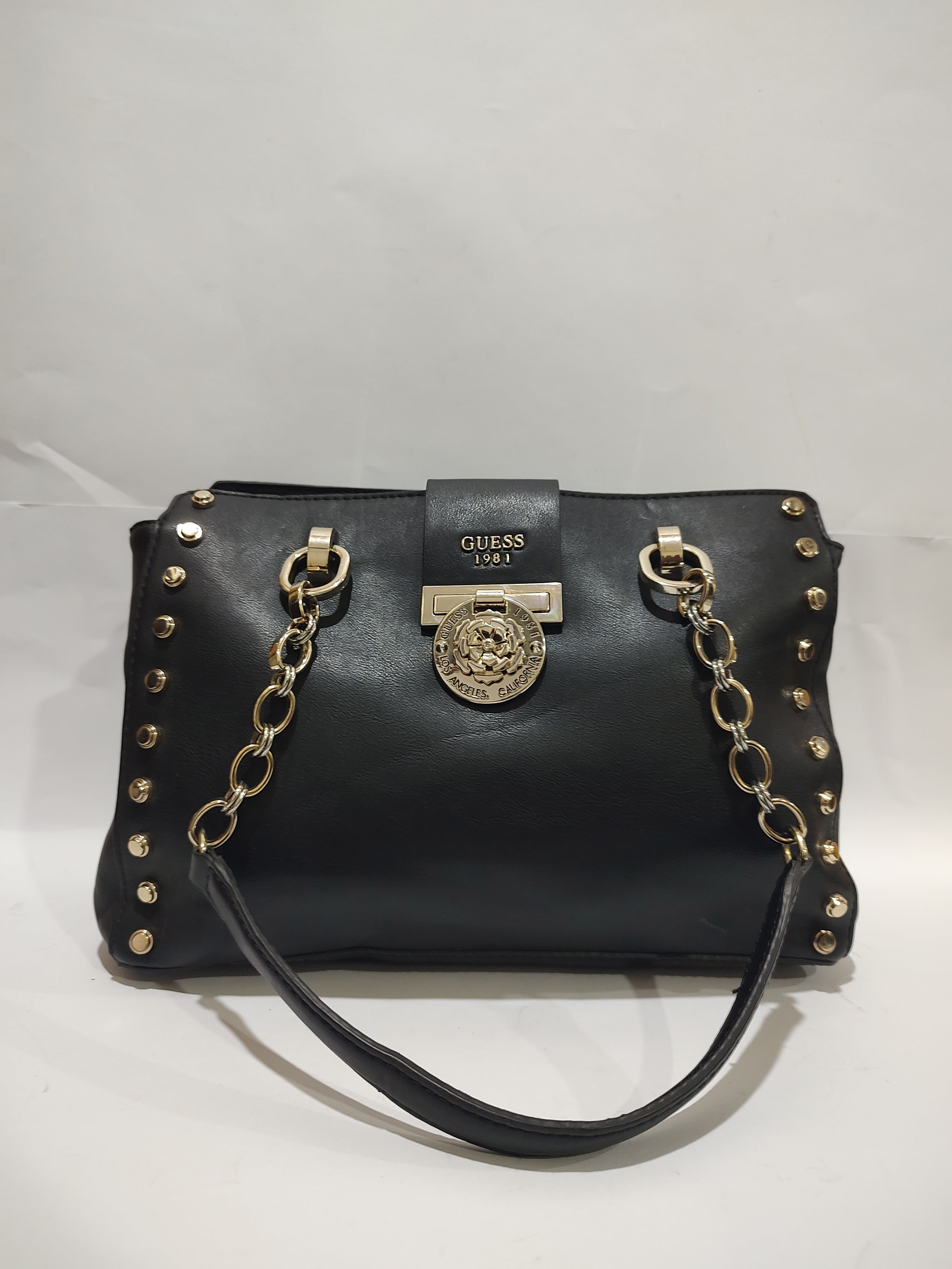 ✨ Premium Noir Black Handbag – Sophisticated Structured Tote with Gold Chain Accents 👜✨