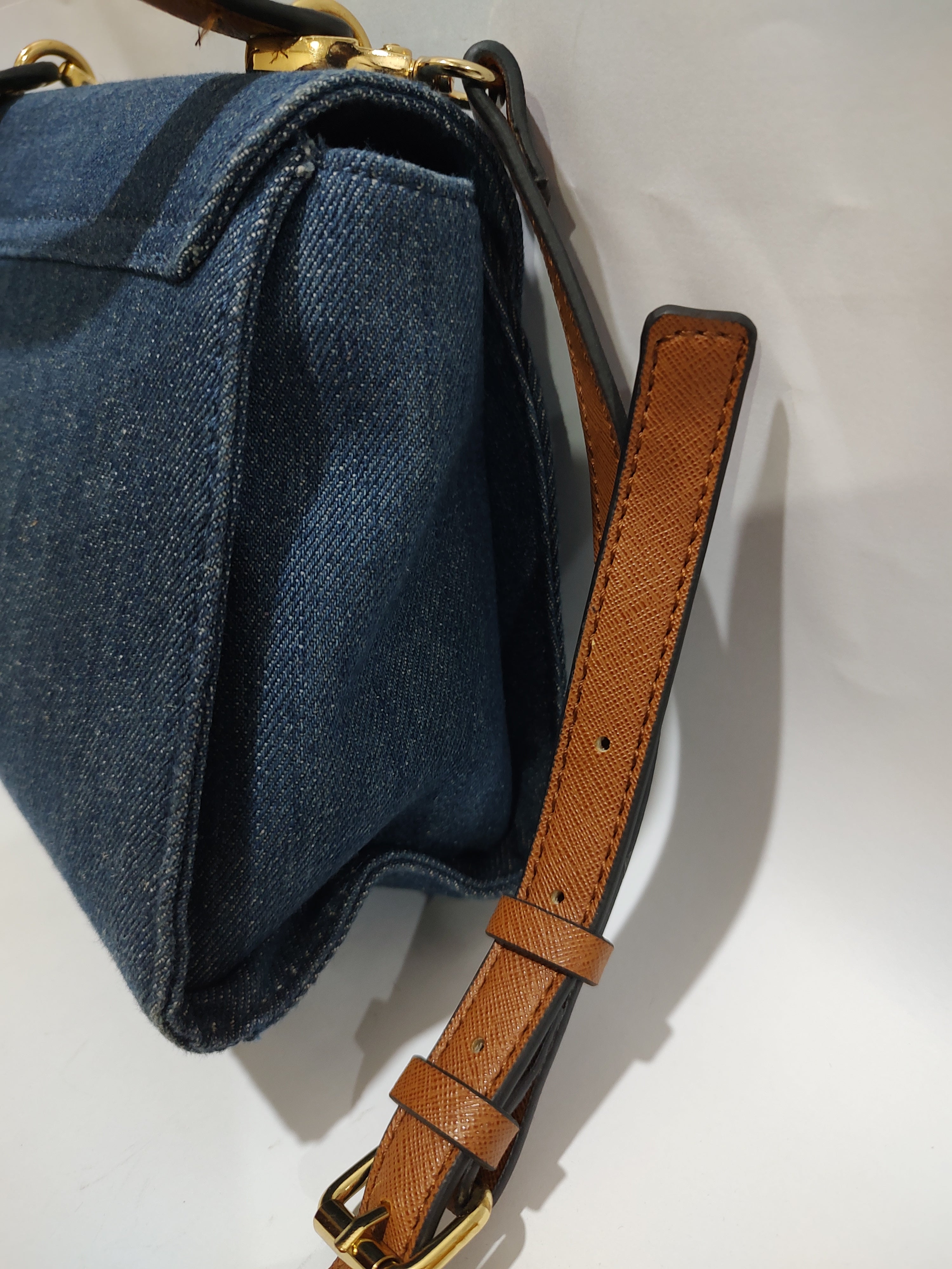 Blue Denim & Tan Leather Top-Handle Crossbody bag👖👜