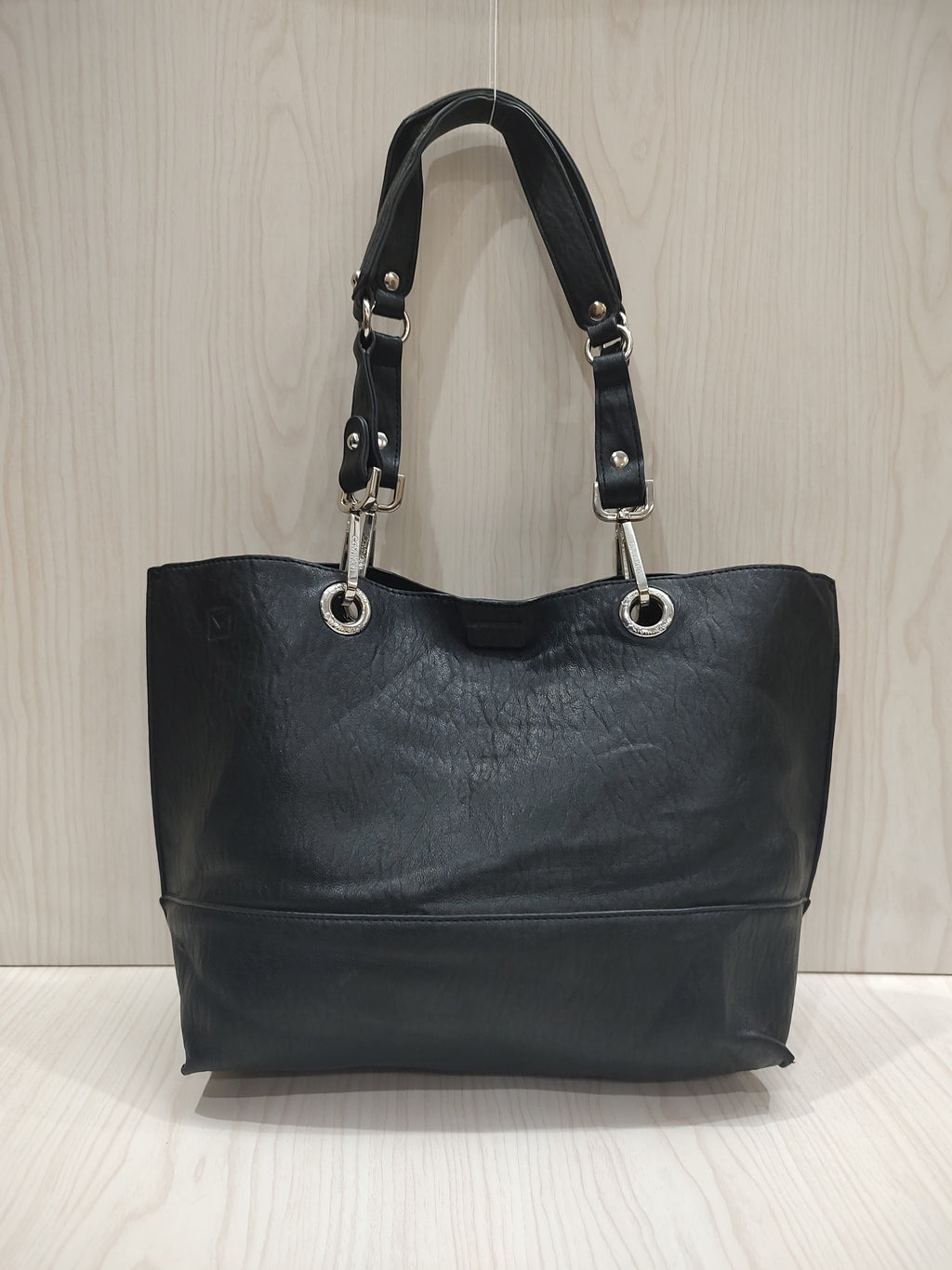 Sleek Minimalist Black Vegan Leather Tote 🖤