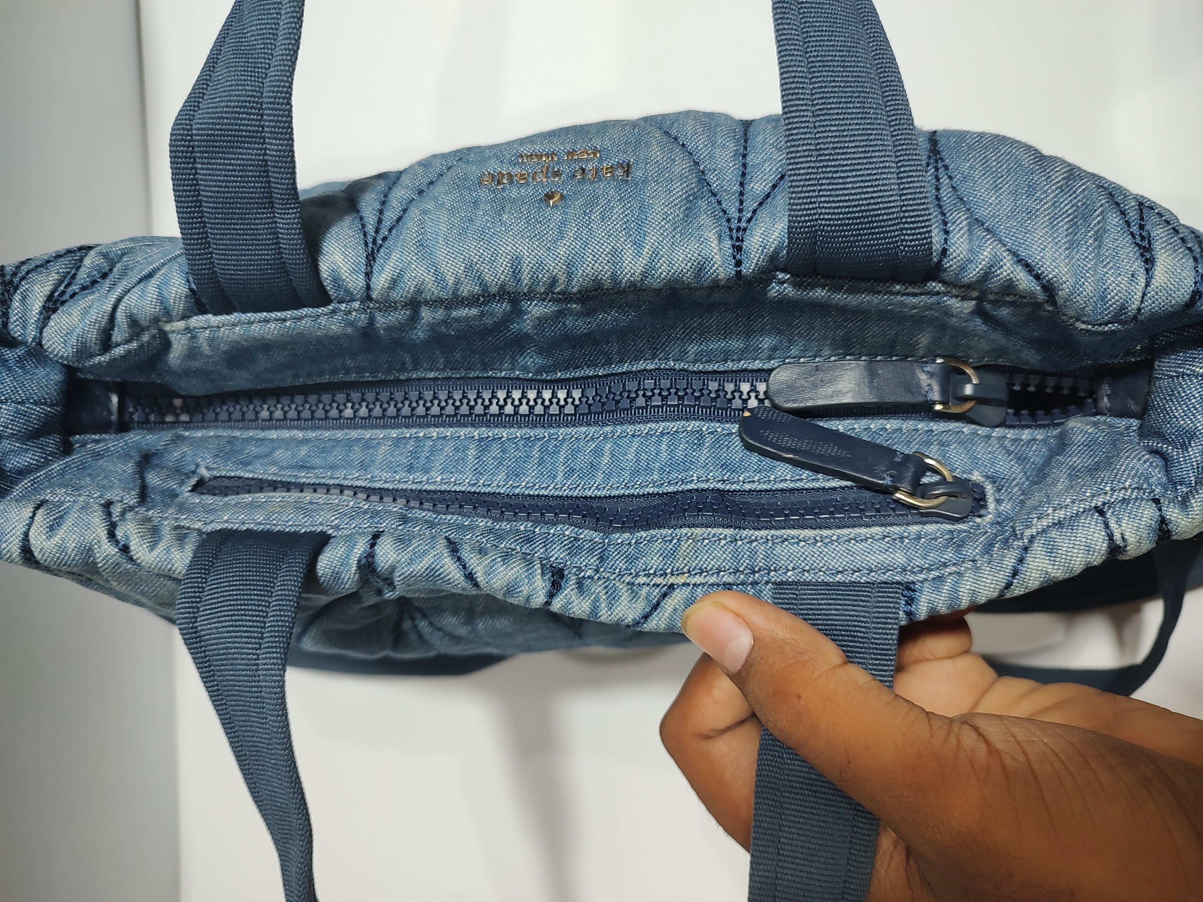 Quilted Denim Crossbody Tote - Leaf Pattern Stitching in Light Wash Blue 🧵💙