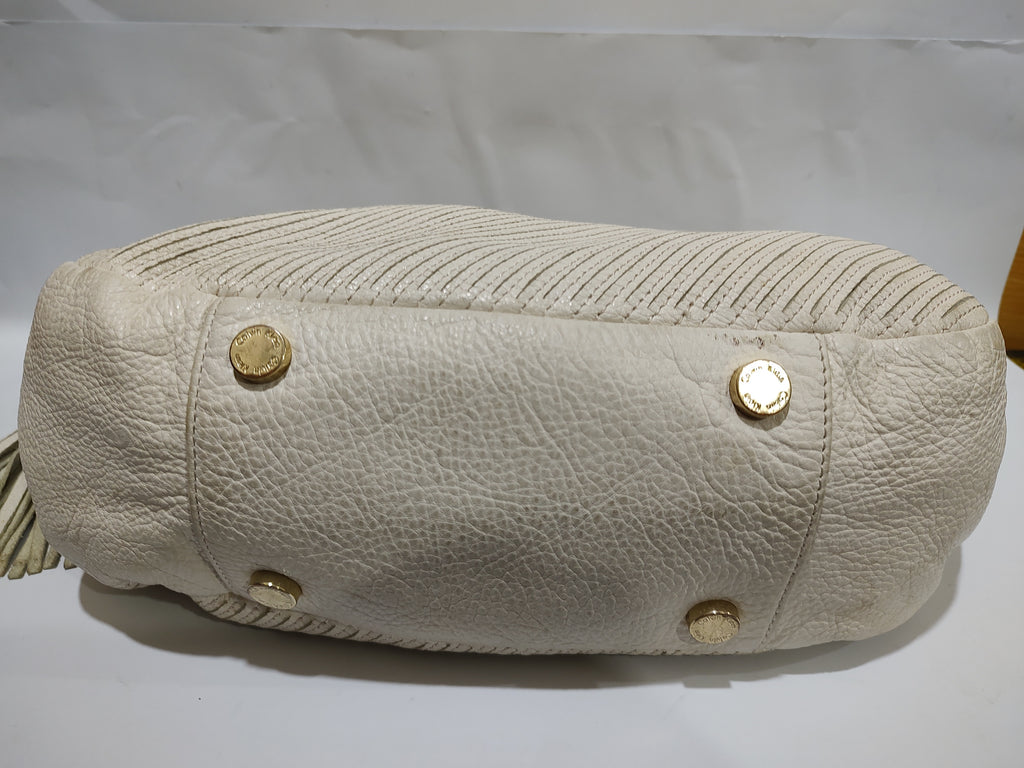 Cream Pleated Textured Hobo Bag with Tassel 🍦👜